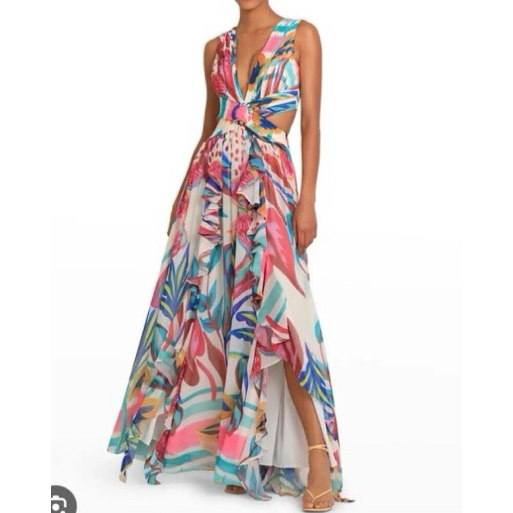 PatBO Flora Cutout Floral Print Maxi Gown  size 8 Wedding  Evening Resort Dress